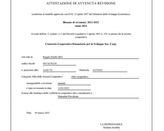 Attestazione avvenuta revisione biennio 2021-22